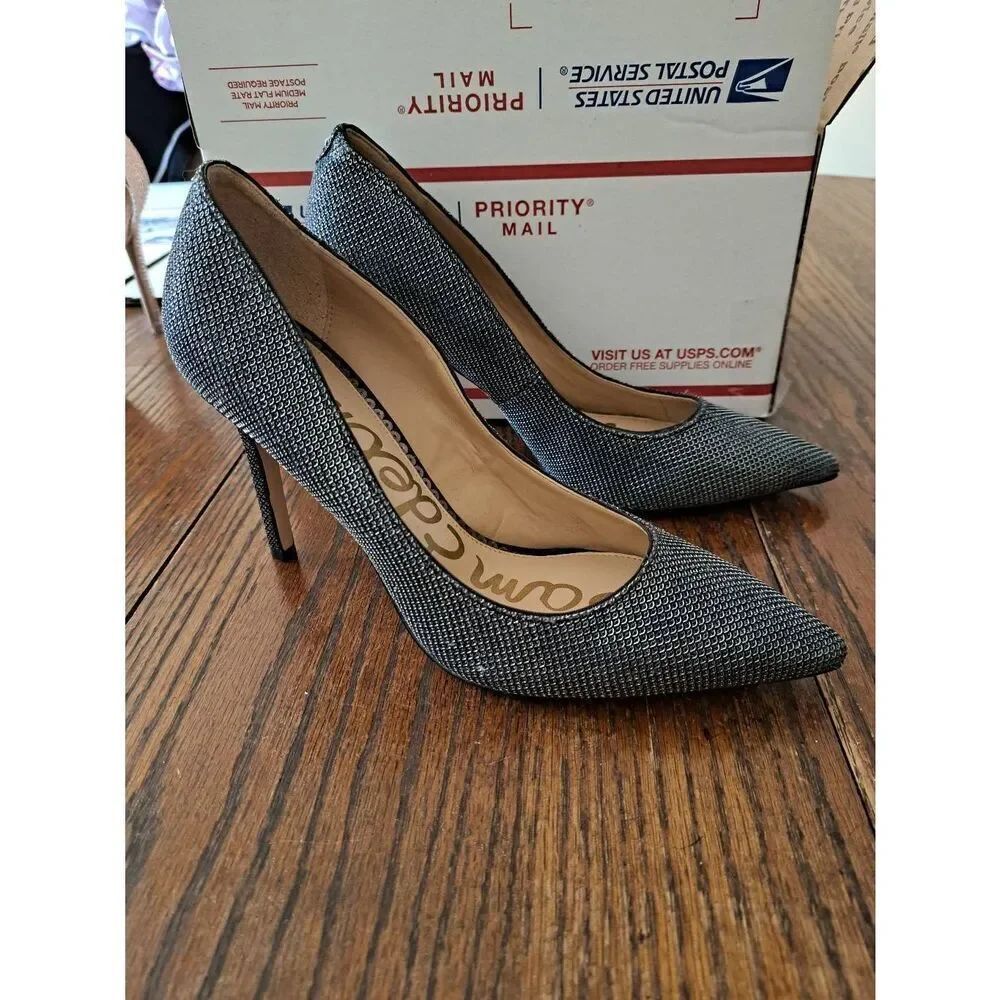 Size 7.5M Sam Edelman Hazel Black Silver High Heel Stiletto Pump Dress Shoes